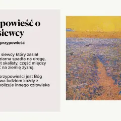 Obraz przedstawia malowidło w stylu impresjonistycznym z postacią siewcy na polu.
