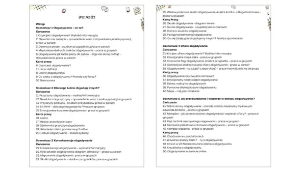 Spis treści: Scenariusz 1: Czy obgadywanie to grzech? Analiza przyczyn, skutków i konsekwencji. Ćwiczenia i karty pracy.